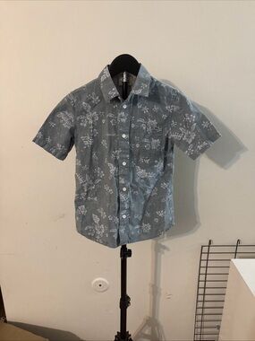 Kids , Short-Sleeve Floral Button-Up Shirt - Blue